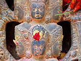 Kathmandu Changu Narayan 10-2 10-Headed Vishnu Stone Statue Close Up Here is a close up of six of the 10 heads of the 10-headed Vishnu at Changu Narayan Temple in the Kathmandu Valley.